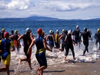 Triathlons involve periods of swimming, cycling and running