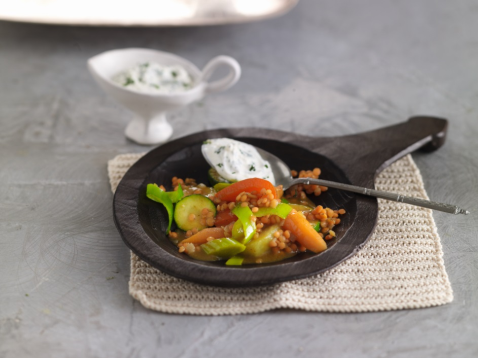 Oriental Lentils and Vegetables with Ginger and Yoghurt Dressing
